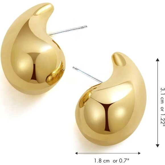 ⚡Gold Chunky Stud Earrings Unique Teardrop Shape Jewelry for Women Fashion Gift - Picture 4 of 7